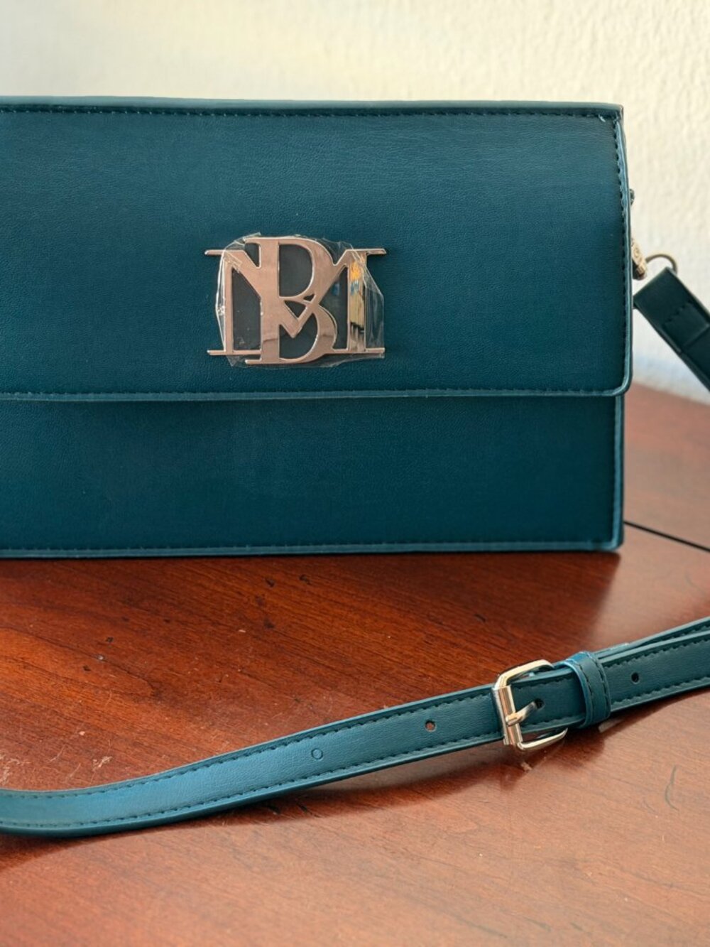 Badgley Mischka Dark Green Vegan Leather BM Logo Crossbody Bag NWT
